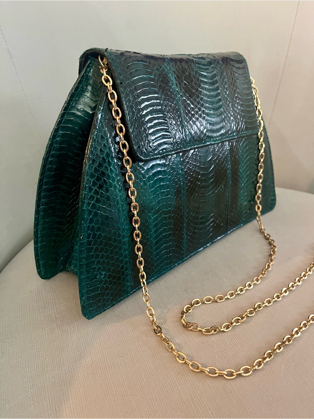 Vintage Genuine Python Skin Clutch – Teal Iridescent Snakeskin Evening Bag - Picture 7 of 14